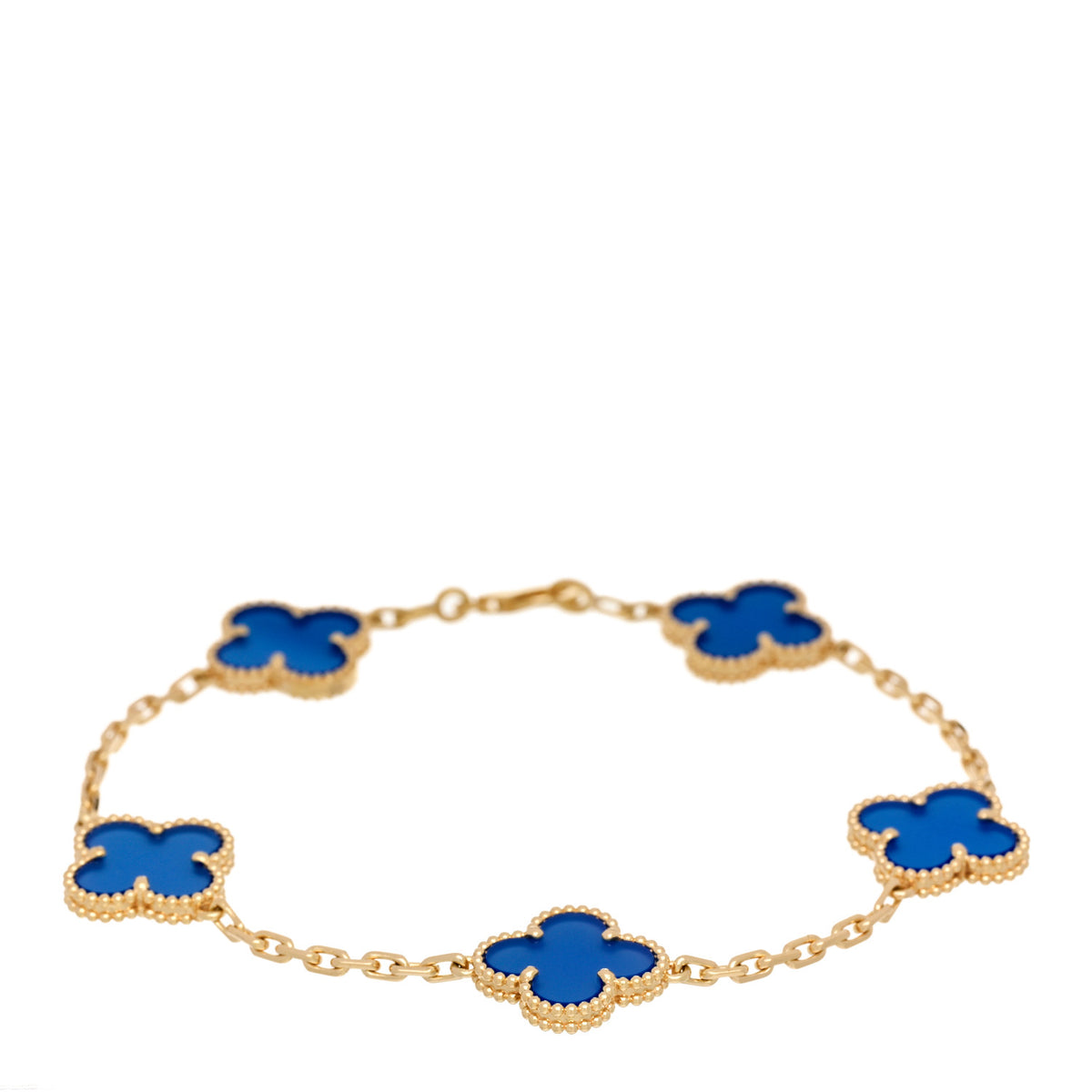 18K Yellow Gold Blue Agate 5 Motifs Vintage Alhambra Bracelet