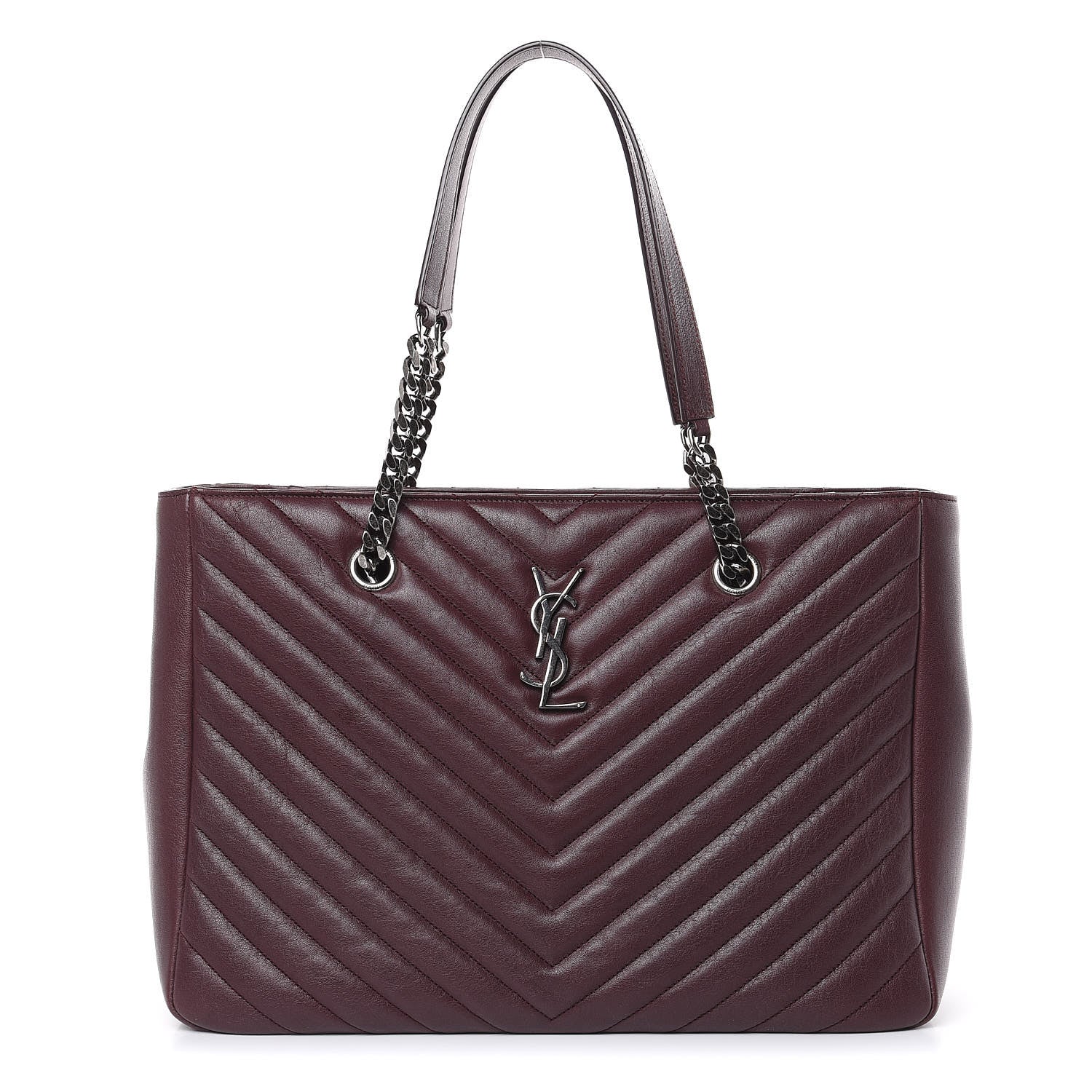 Saint Laurent Sheepskin Matelasse Chevron Large Monogram Shopping Bag Burgundy 1 of 9