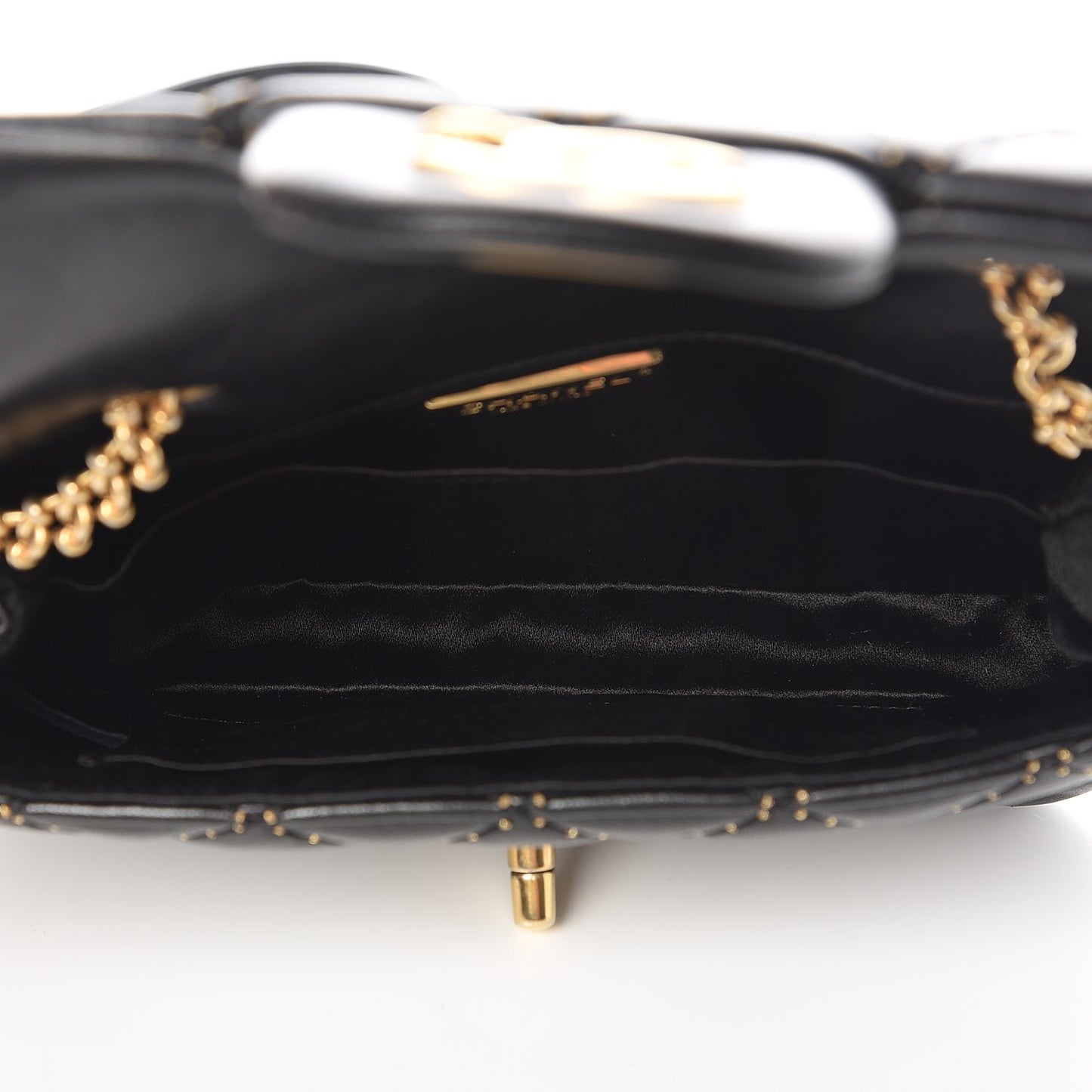 Lambskin Quilted Studded Extra Mini Flap Black