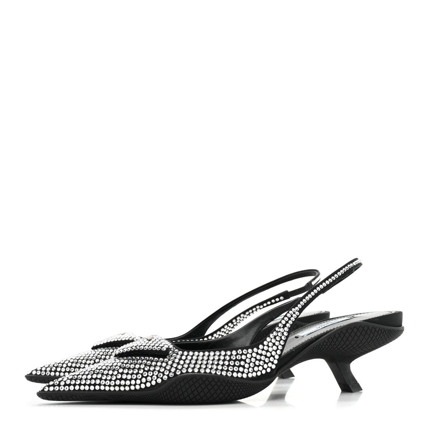 Prada Satin Crystal Logo 45mm Slingback Pumps 37 Cristal 3 of 10