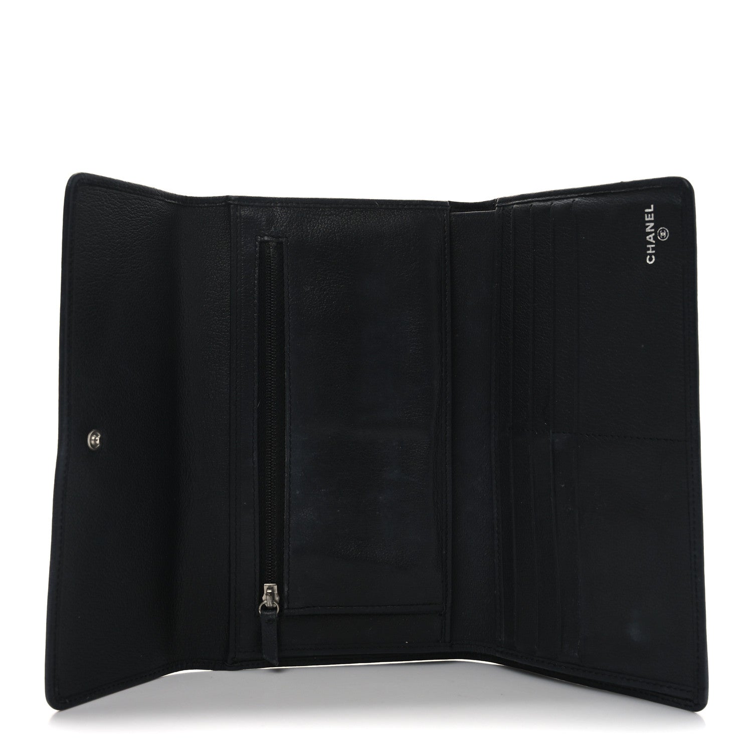 Chanel Goatskin Camellia Embossed Flap Wallet Black 5 of 6