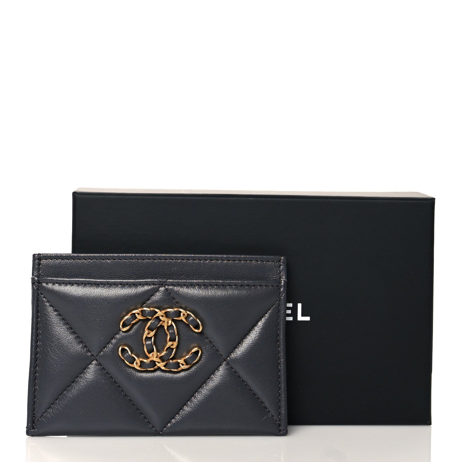 Chanel Lambskin Quilted Chanel 19 Card Holder Dark Grey 9 of 9