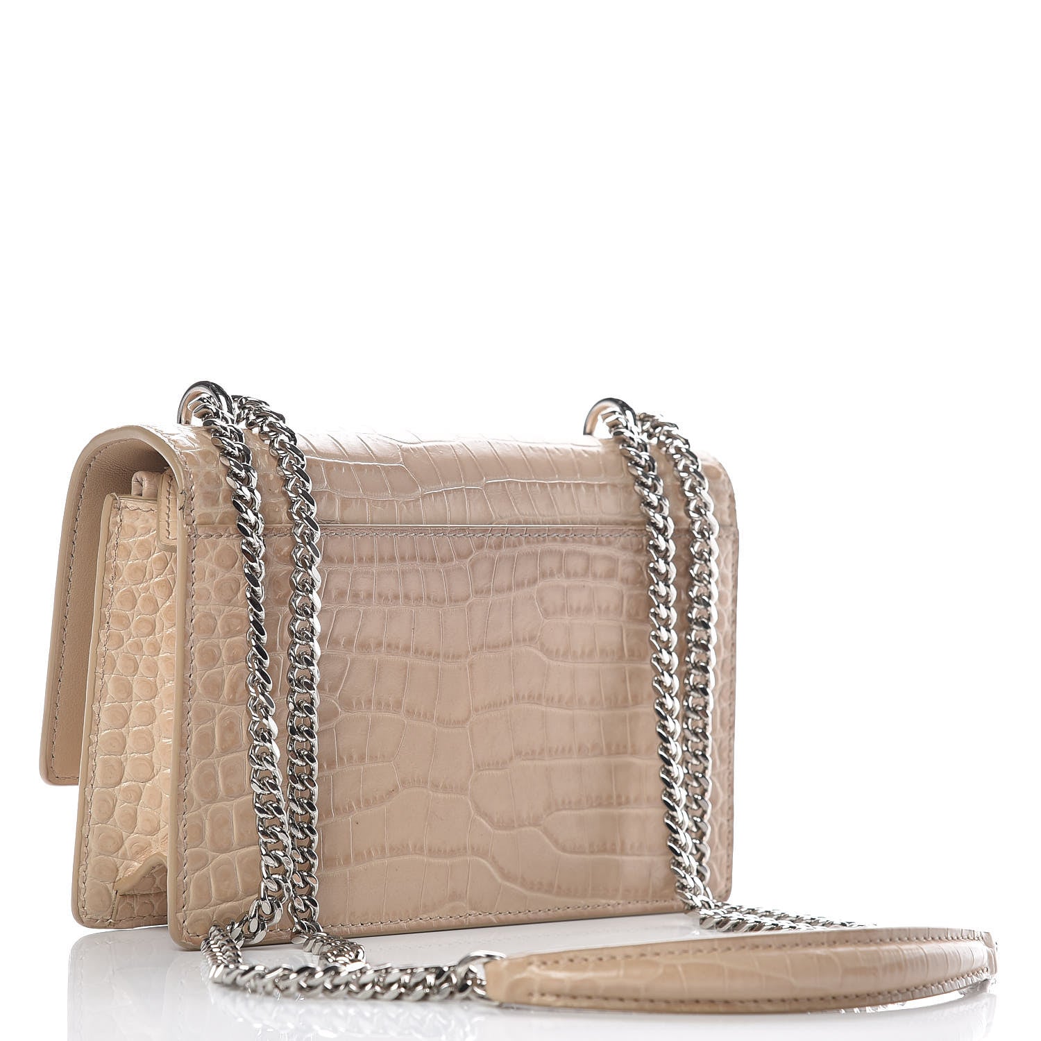 Saint Laurent Calfskin Crocodile Embossed Monogram Sunset Chain Wallet Dark Beige 3 of 11