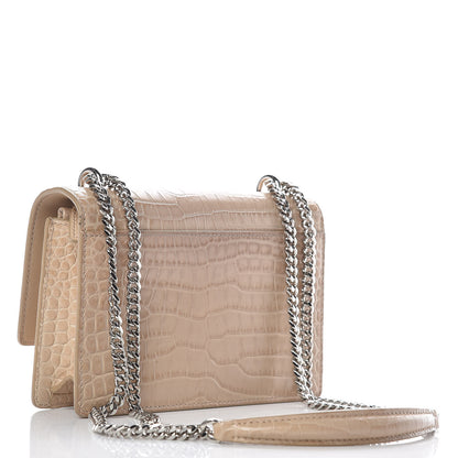 Saint Laurent Calfskin Crocodile Embossed Monogram Sunset Chain Wallet Dark Beige 3 of 11