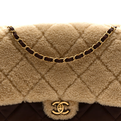 Chanel Shearling Lambskin Quilted Large Furry Coco Flap Beige Dark Brown 8 of 11