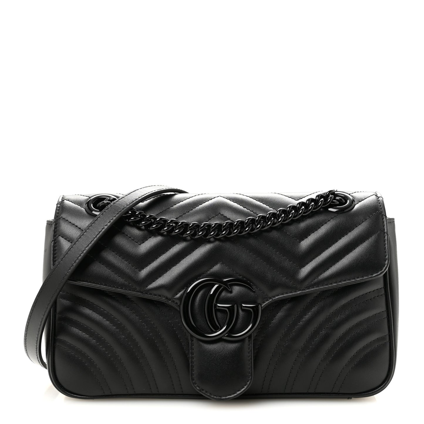 Calfskin Matelasse Monochrome Small GG Marmont Shoulder Bag Black