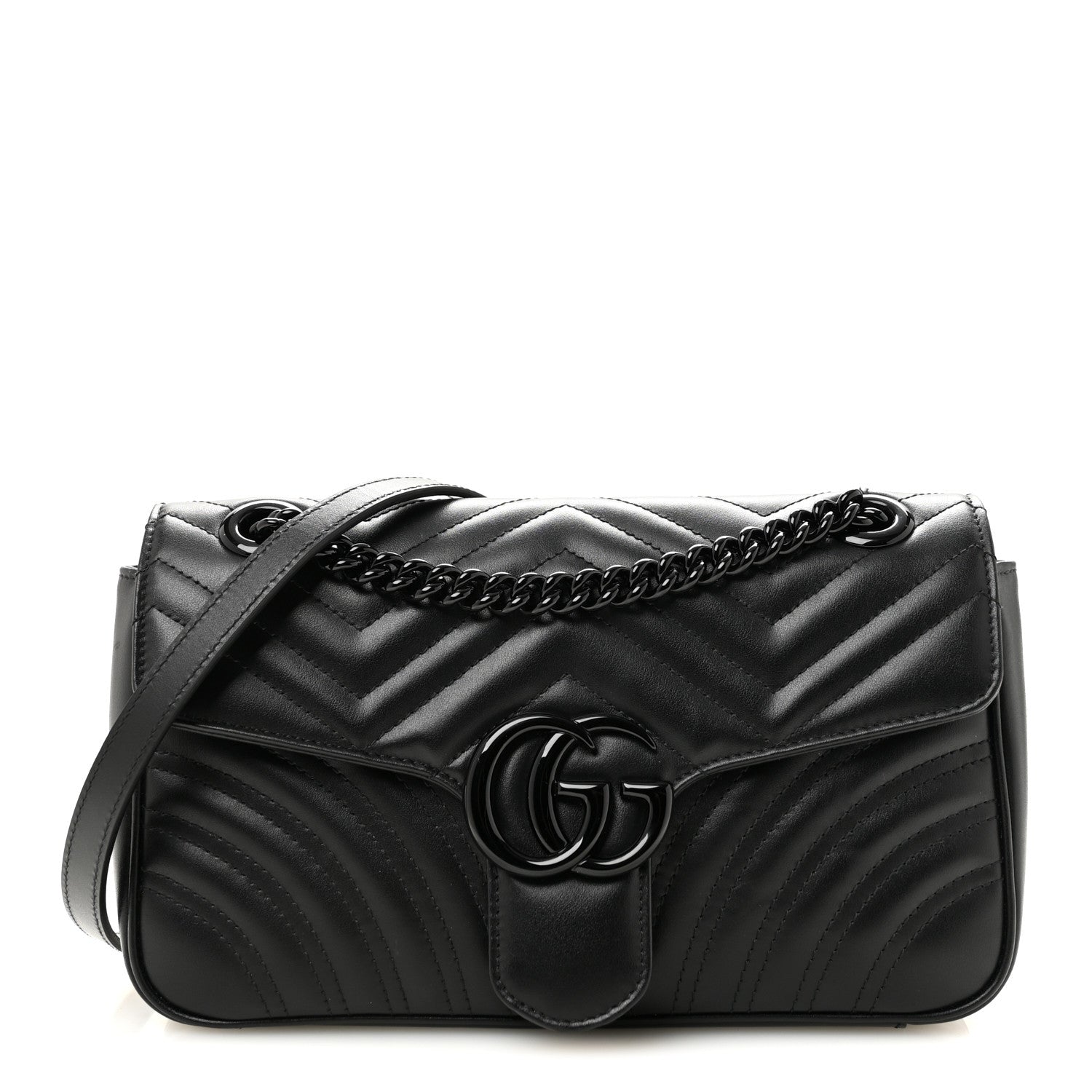 Gucci Calfskin Matelasse Monochrome Small GG Marmont Shoulder Bag Black 1 of 12