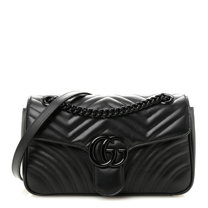 Gucci Calfskin Matelasse Monochrome Small GG Marmont Shoulder Bag Black 1 of 12