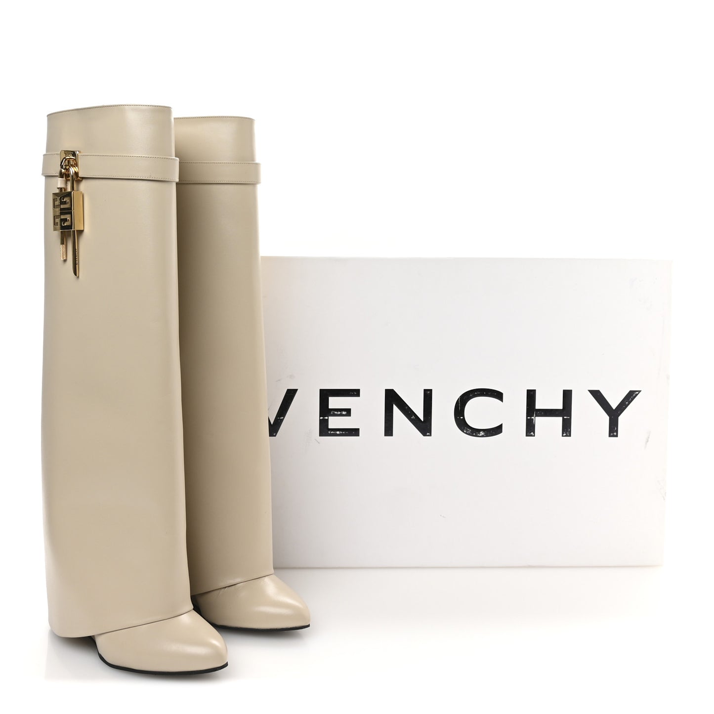 Box Calfskin Shark Lock Pant Boots 38.5 Natural Beige