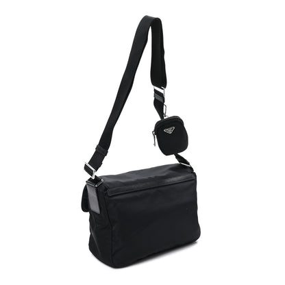 Prada Re-Nylon Vela Saffiano Pocket Double Buckle Messenger Shoulder Bag Black 3 of 11