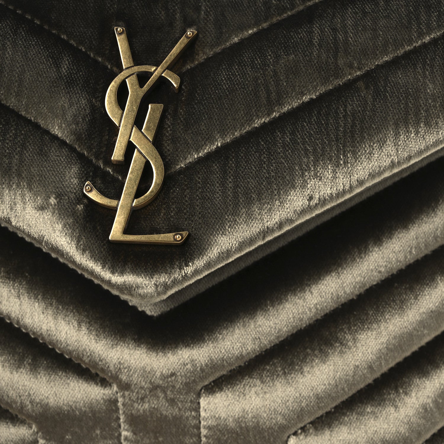 Saint Laurent Velvet Y Quilted Monogram Small Loulou Chain Satchel Dark Vintage Olive 8 of 11