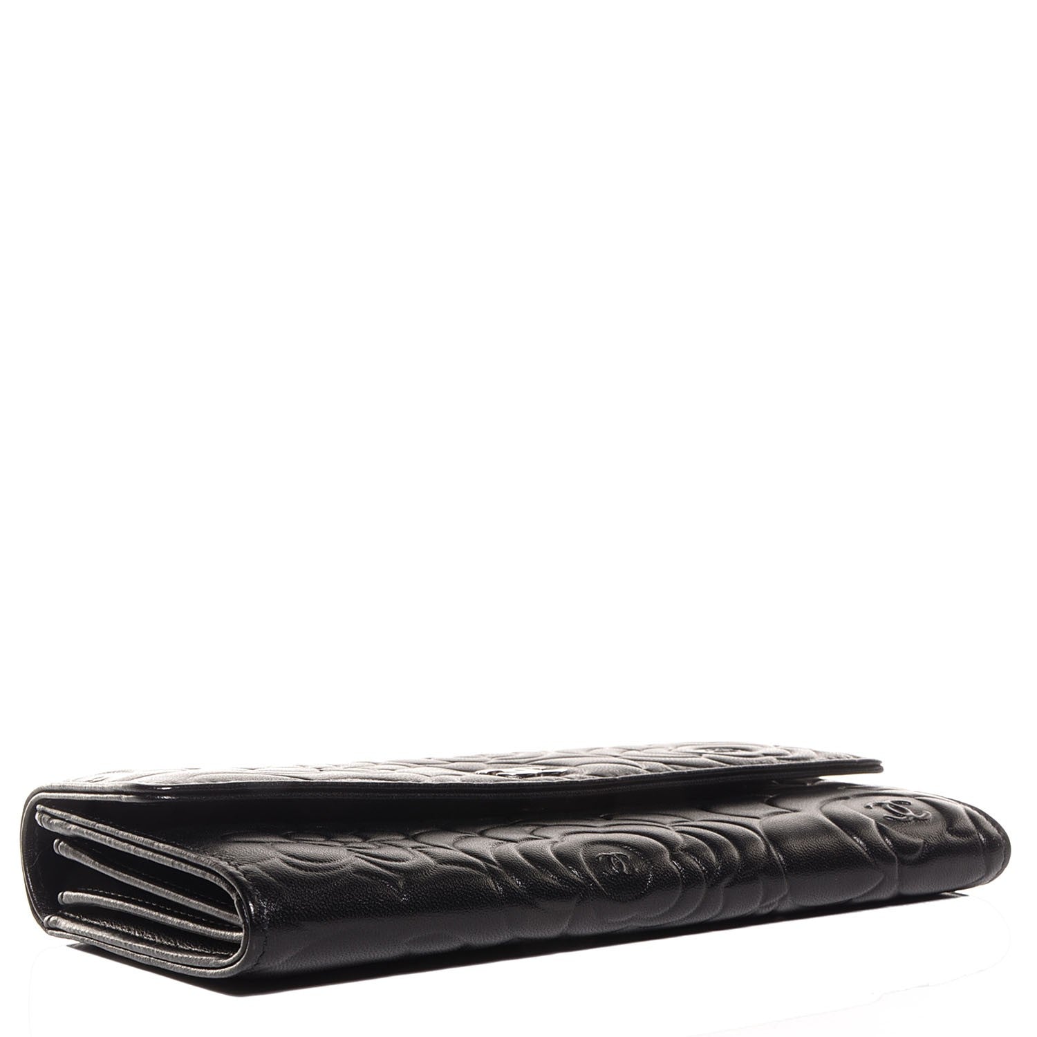 Chanel Lambskin Embossed Camellia Large Gusset Flap Wallet Black 4 of 9