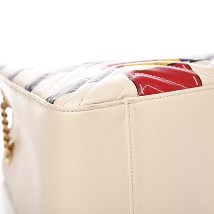 Gucci Calfskin Matelasse Trompe L'Oeil Print Medium GG Marmont Shoulder Tote Mystic White Hibiscus Red Marine Giallo 10 of 11