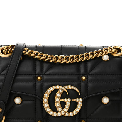 Gucci Calfskin Matelasse Studded Small Pearly GG Marmont Shoulder Bag Black 8 of 12