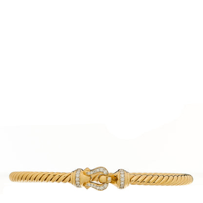 David Yurman 18K Yellow Gold Diamond 3.5mm Buckle Cablespira Pave Bracelet 1 of 4