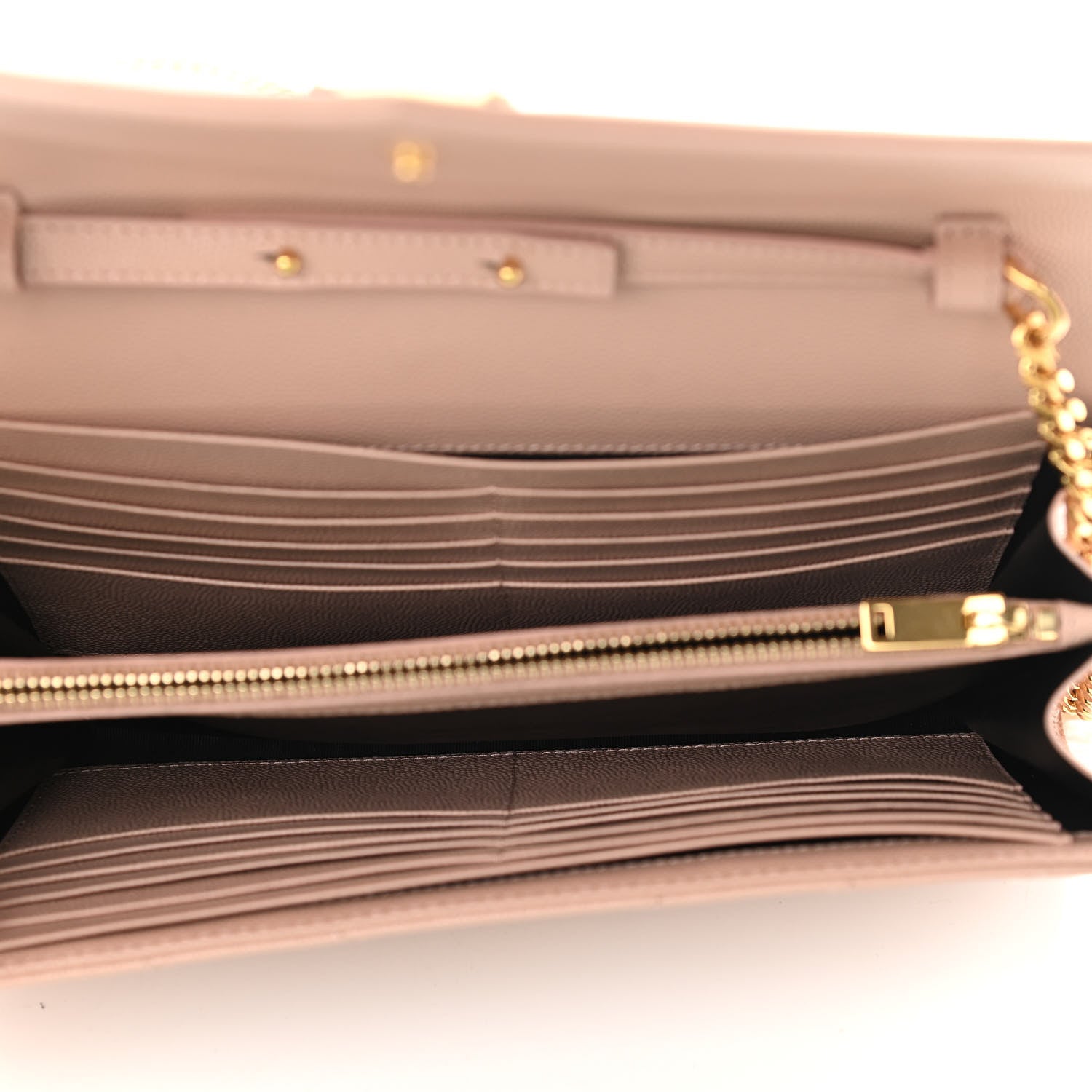 Saint Laurent Grain De Poudre Matelasse Chevron Monogram Chain Wallet Pale Pink 5 of 13