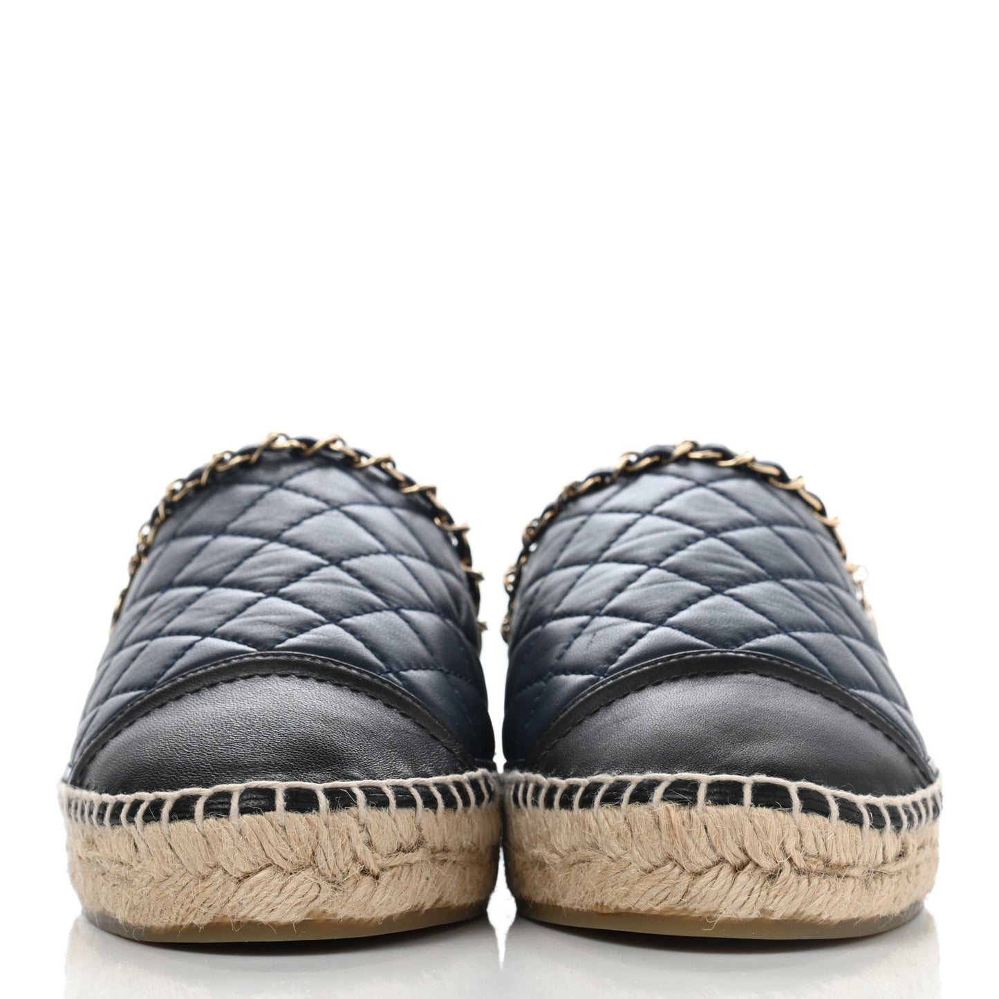 Lambskin Grosgrain Quilted CC Chain Espadrille Mules 41 Black