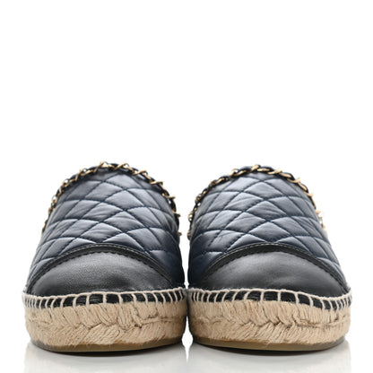 Chanel Lambskin Grosgrain Quilted CC Chain Espadrille Mules 41 Black 2 of 10