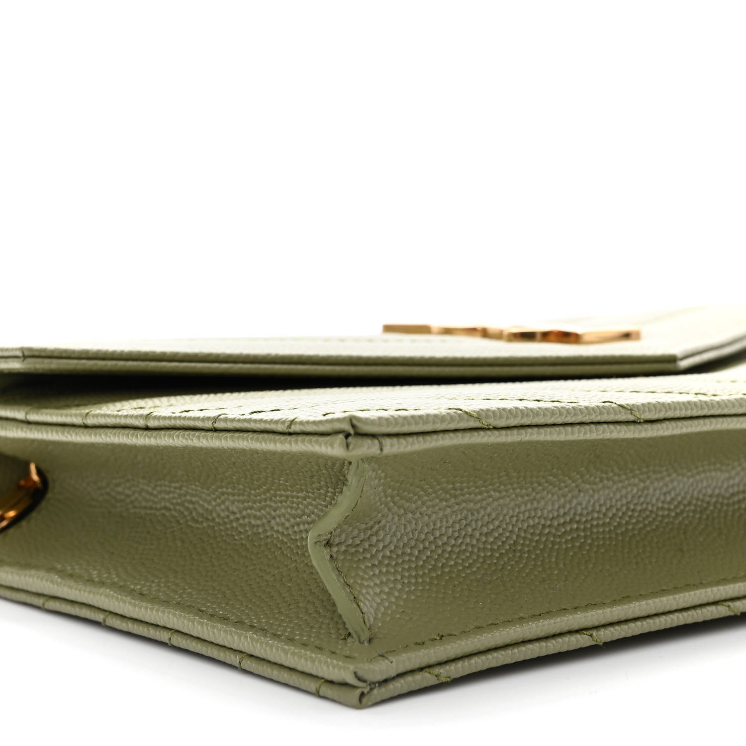 Saint Laurent Grain De Poudre Matelasse Chevron Monogram Envelope Chain Wallet Pistache 9 of 11
