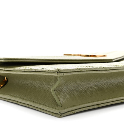 Saint Laurent Grain De Poudre Matelasse Chevron Monogram Envelope Chain Wallet Pistache 9 of 11