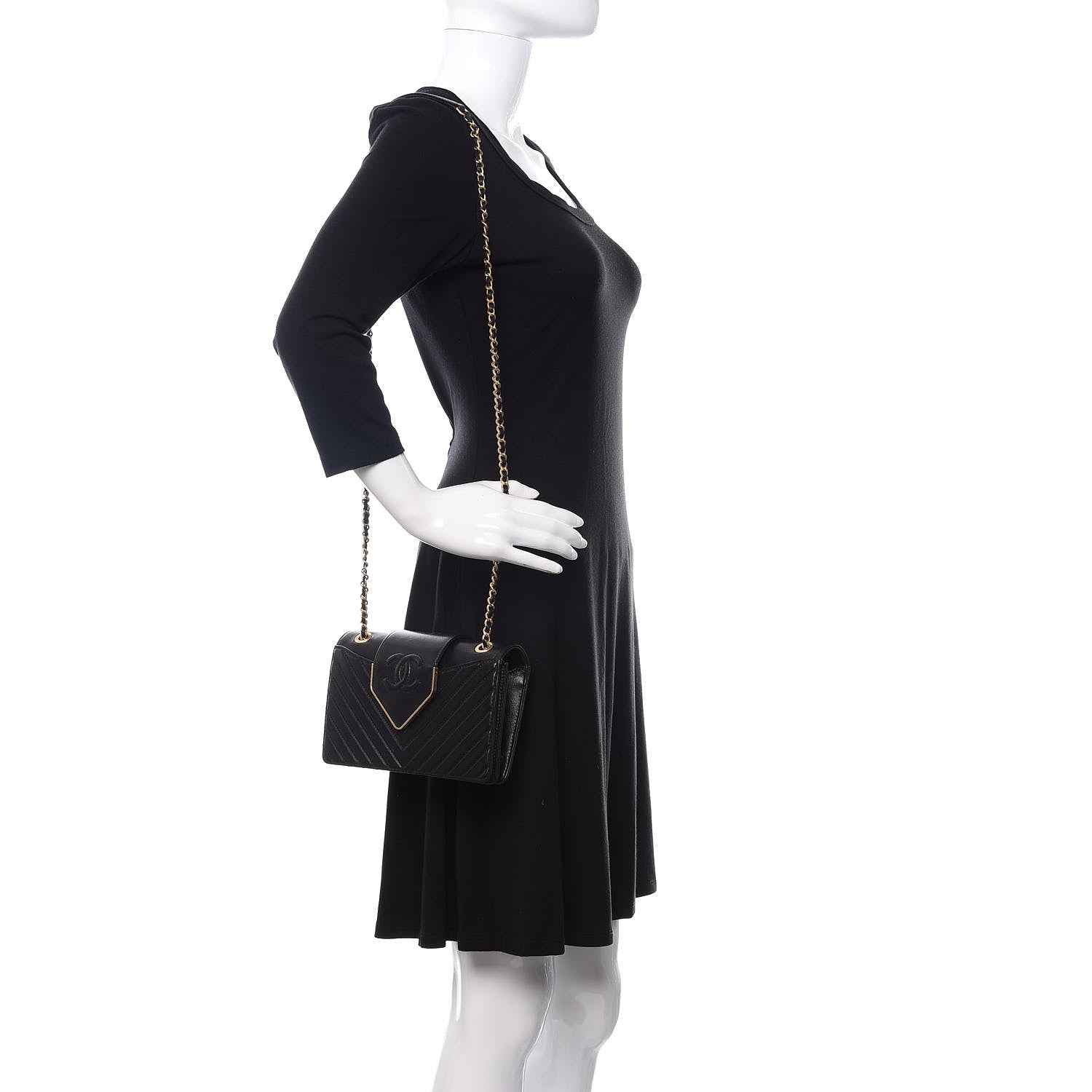 Chanel Shiny Sheepskin Chevron Quilted Mini Collar and Tie Flap Black 2 of 10