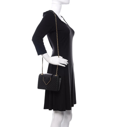 Chanel Shiny Sheepskin Chevron Quilted Mini Collar and Tie Flap Black 2 of 10