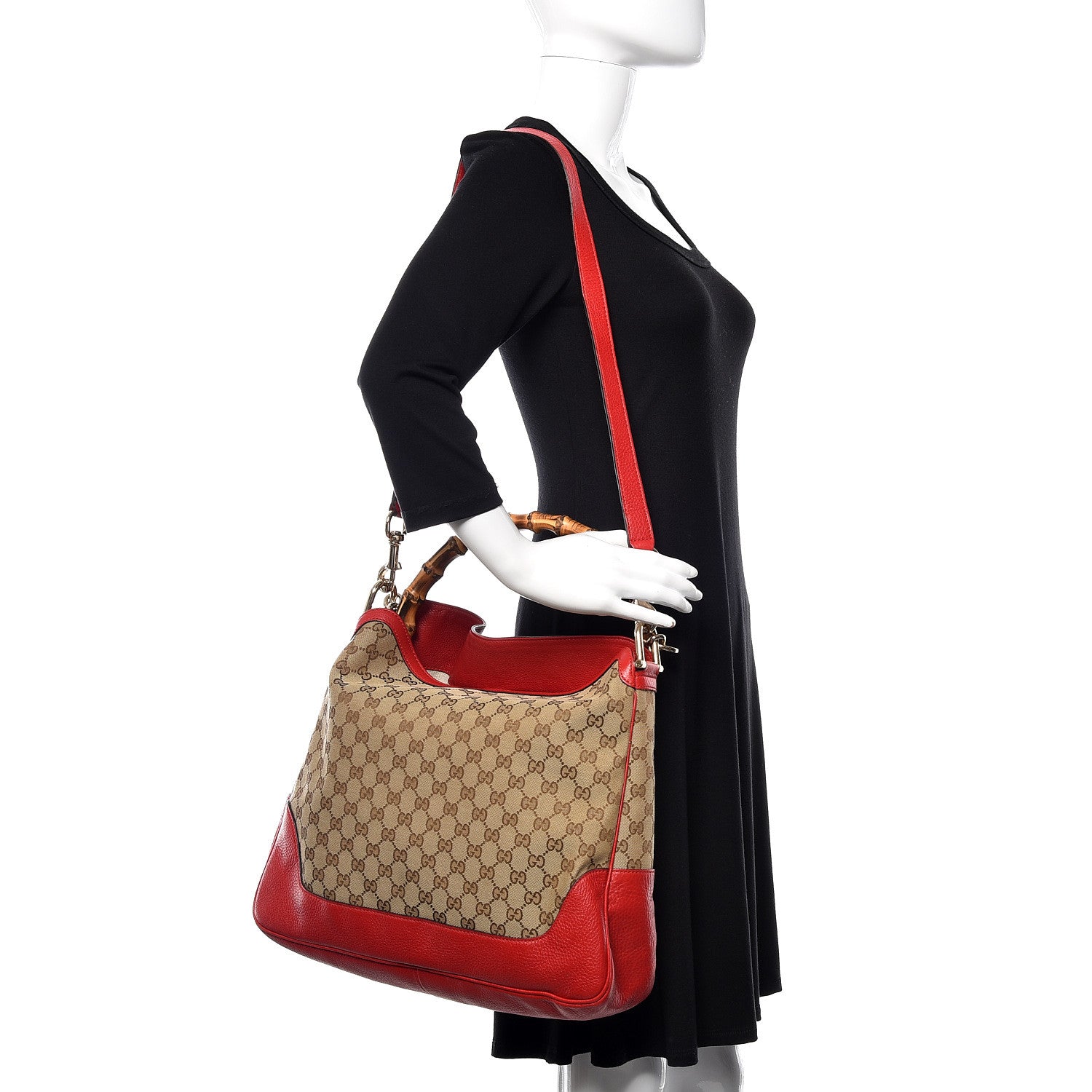 Gucci Monogram Medium Diana Bamboo Shoulder Bag Red 2 of 10