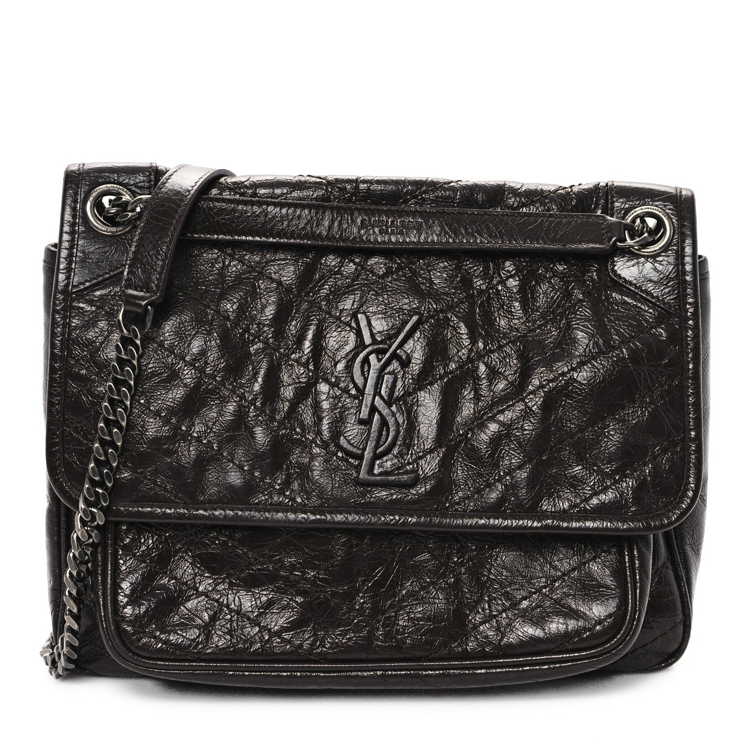 Saint Laurent Crinkled Calfskin Matelasse Monogram Medium Niki Chain Satchel Moka 1 of 11