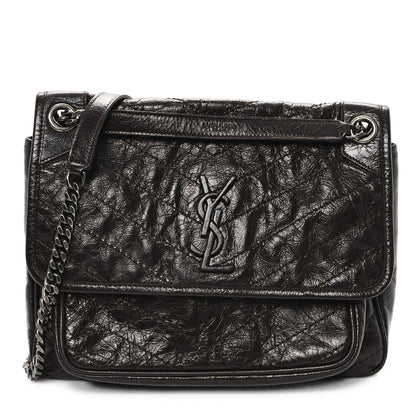 Saint Laurent Crinkled Calfskin Matelasse Monogram Medium Niki Chain Satchel Moka 1 of 11