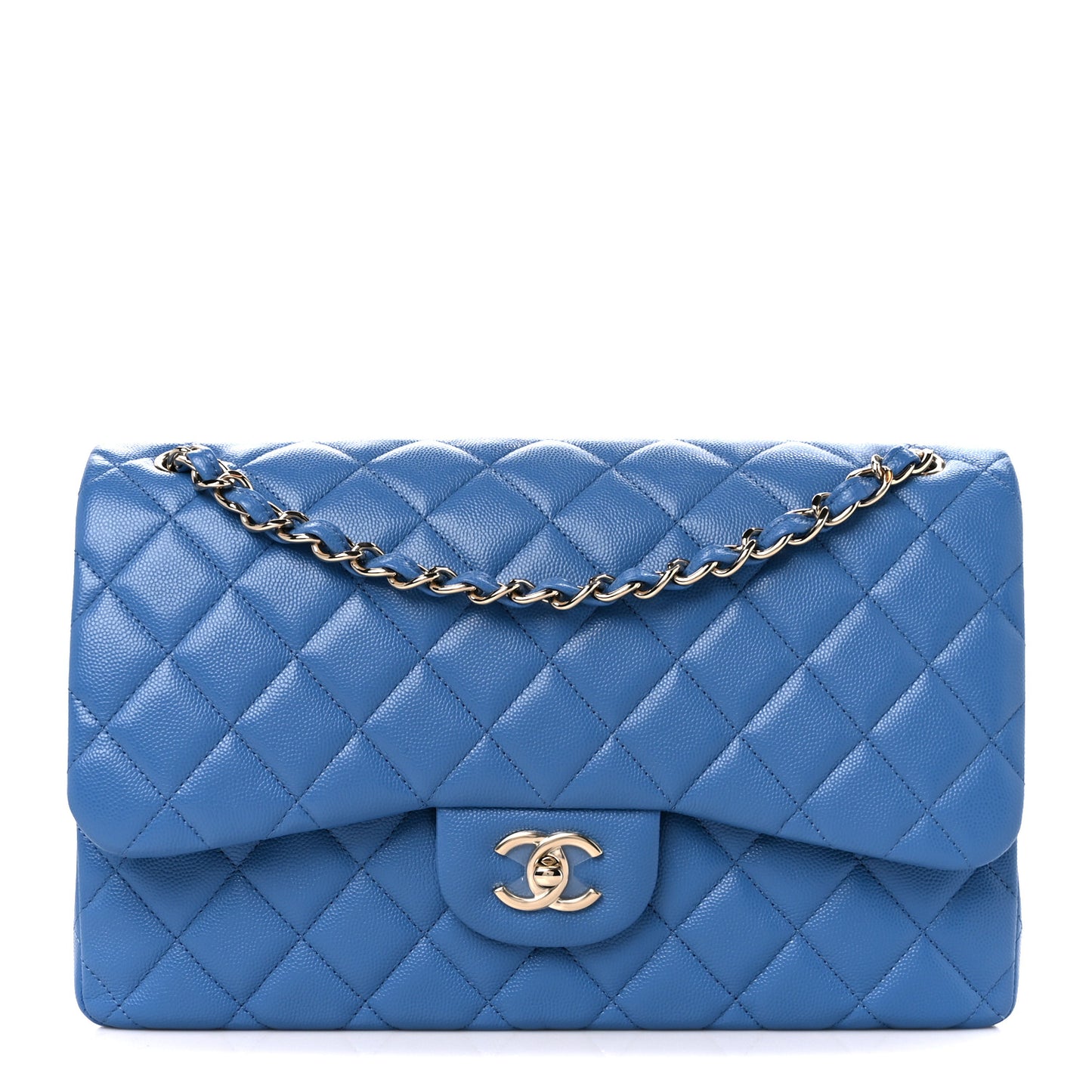 Caviar Quilted Jumbo Double Flap Blue