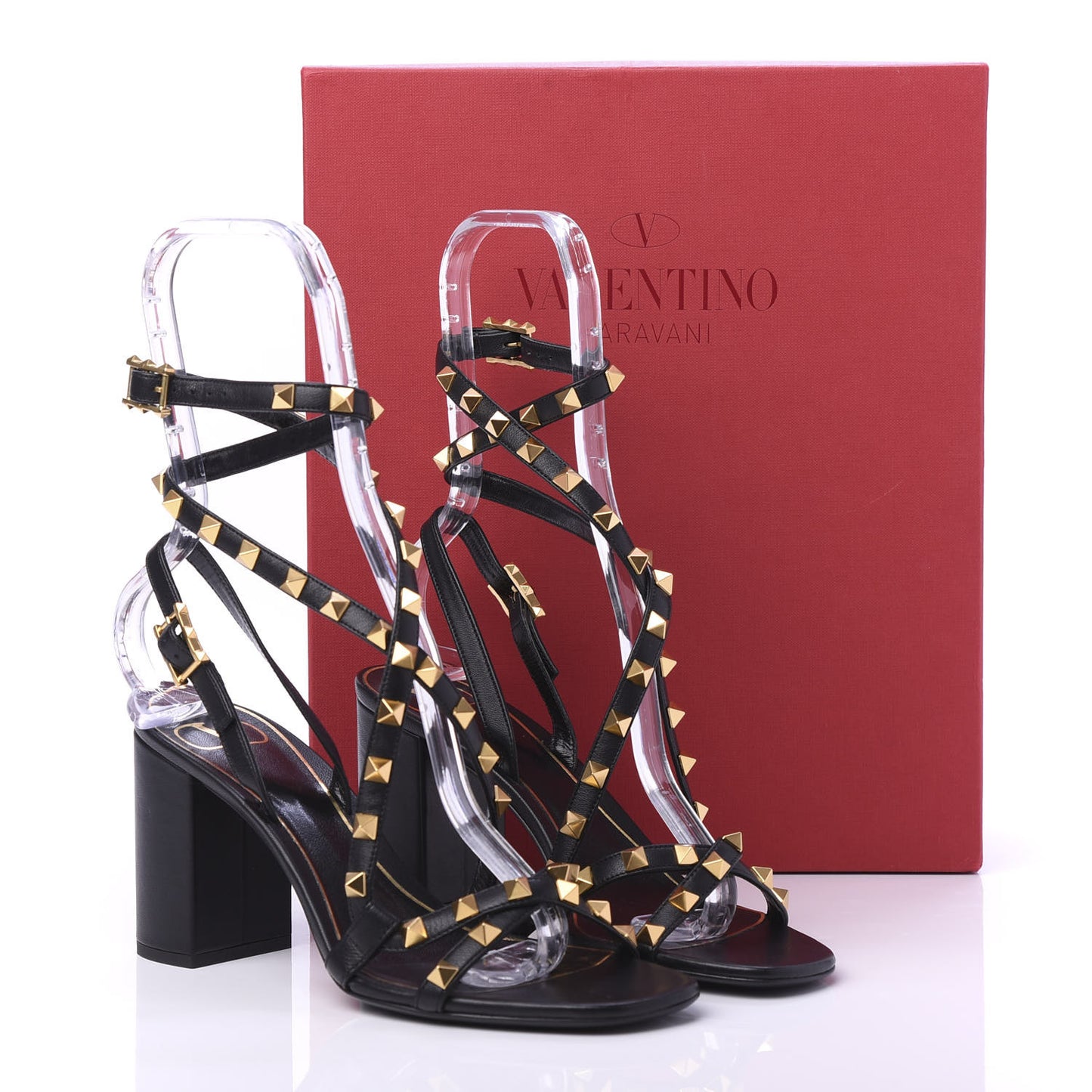 Nappa Rockstud Flair Ankle Wrap 80mm Sandals 37 Black