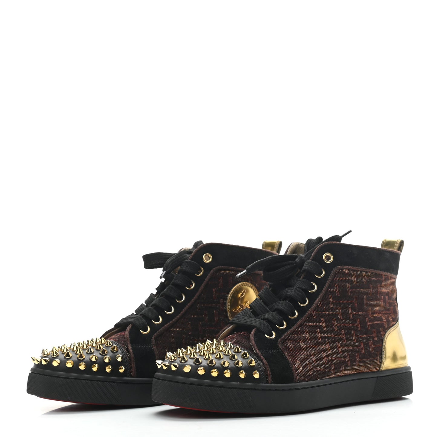 Calfskin Lurex Specchio Spikes Louis Orlato Flat Sneakers 37 Black Gold