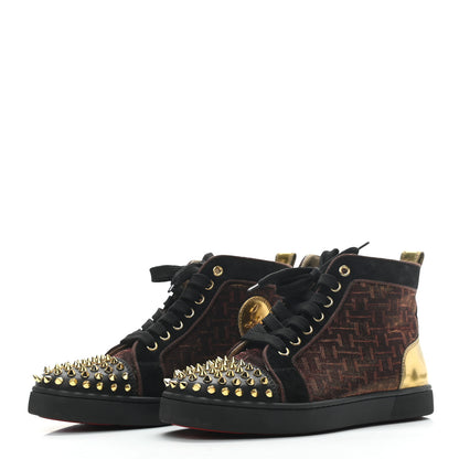 Christian Louboutin Calfskin Lurex Specchio Spikes Louis Orlato Flat Sneakers 37 Black Gold 3 of 8