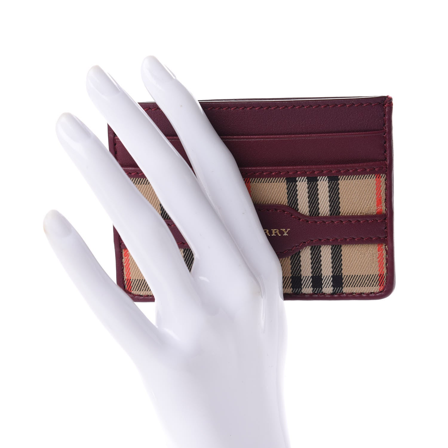 Burberry Smooth Calfskin 1983 Knight Check Card Case Antique Red 2 of 7