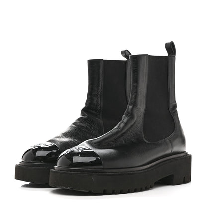 Chanel Crumpled Calfskin Patent Cap Toe Short Boots 39.5 Black 4 of 12