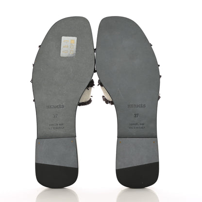 Hermes Toile H Oran Fringe Sandals 37 Prunoir 5 of 9
