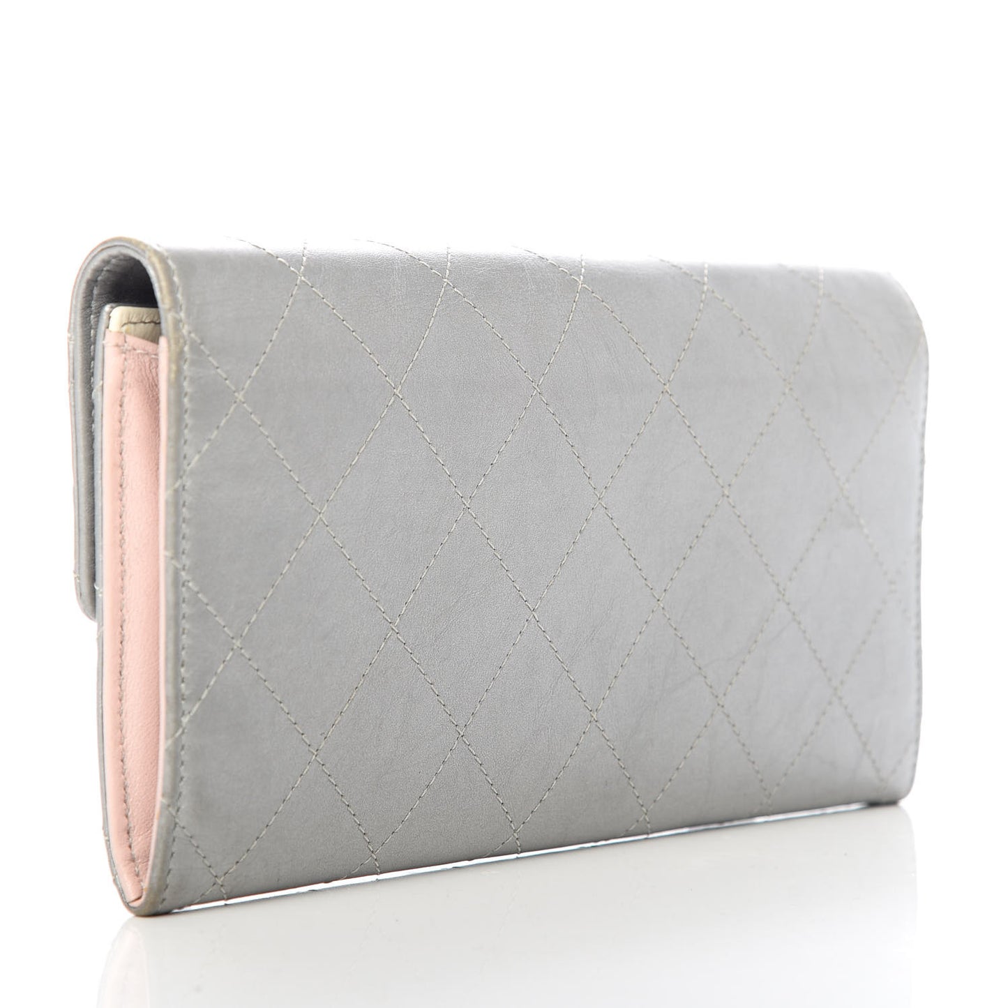 Aged Metallic Calfskin Large Palette Flap Wallet Silver