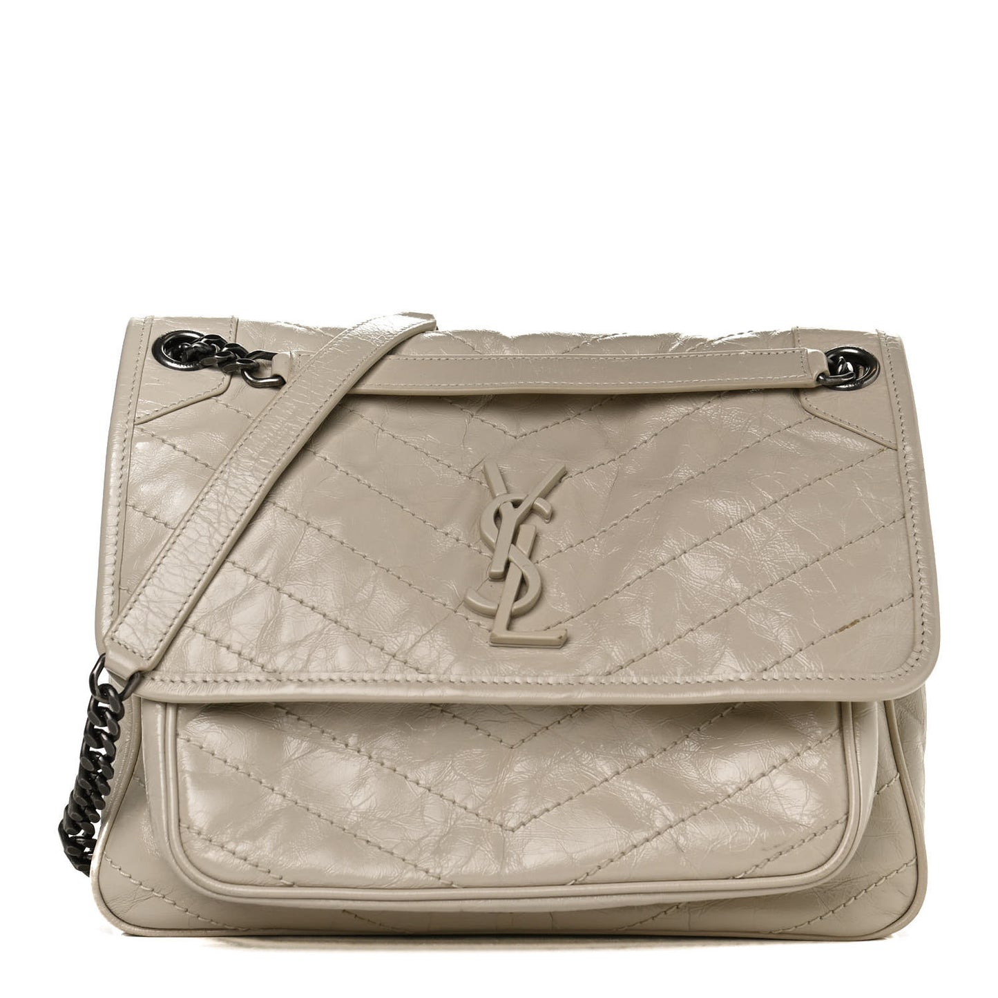 Crinkled Calfskin Matelasse Monogram Medium Niki Chain Satchel Ivory