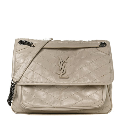 Saint Laurent Crinkled Calfskin Matelasse Monogram Medium Niki Chain Satchel Ivory 1 of 12