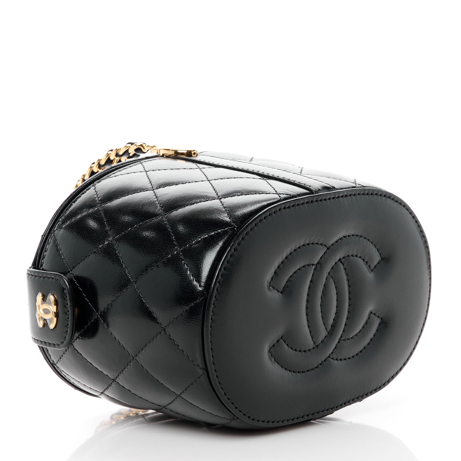 Chanel Lambskin Quilted Chain Top Handle Vanity With Chain Black 4 of 13