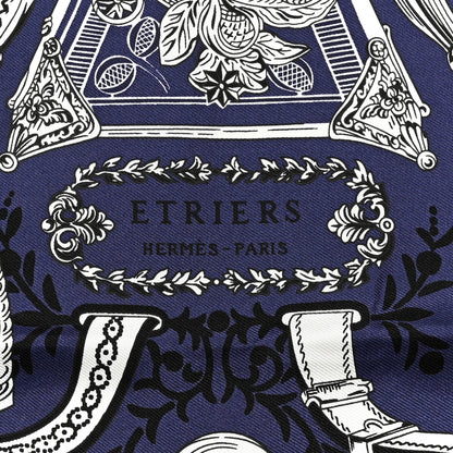 Hermes Silk Etriers Bandana Scarf 55 Marine White Black 2 of 5