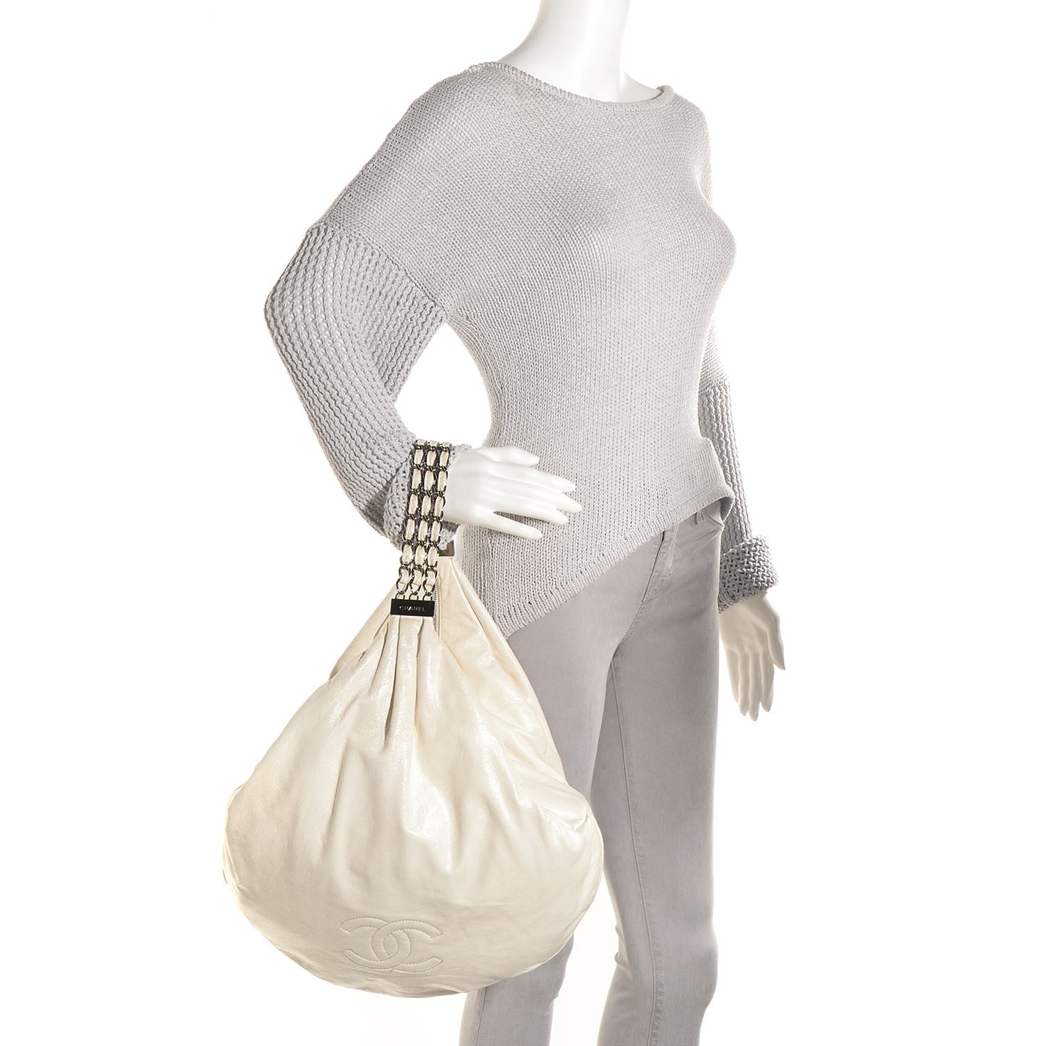 Chanel Lambskin Large Rock and Chain Hobo White 2 of 8