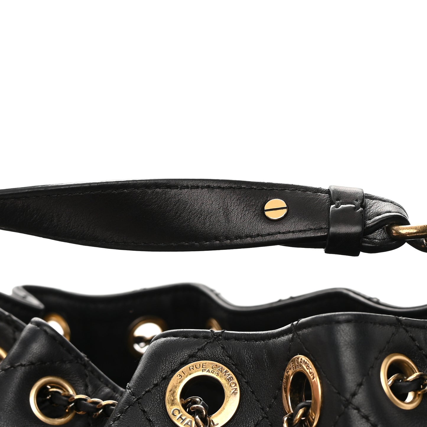 Calfskin Stitched Small Paris Rome Drawstring CC Bag Black