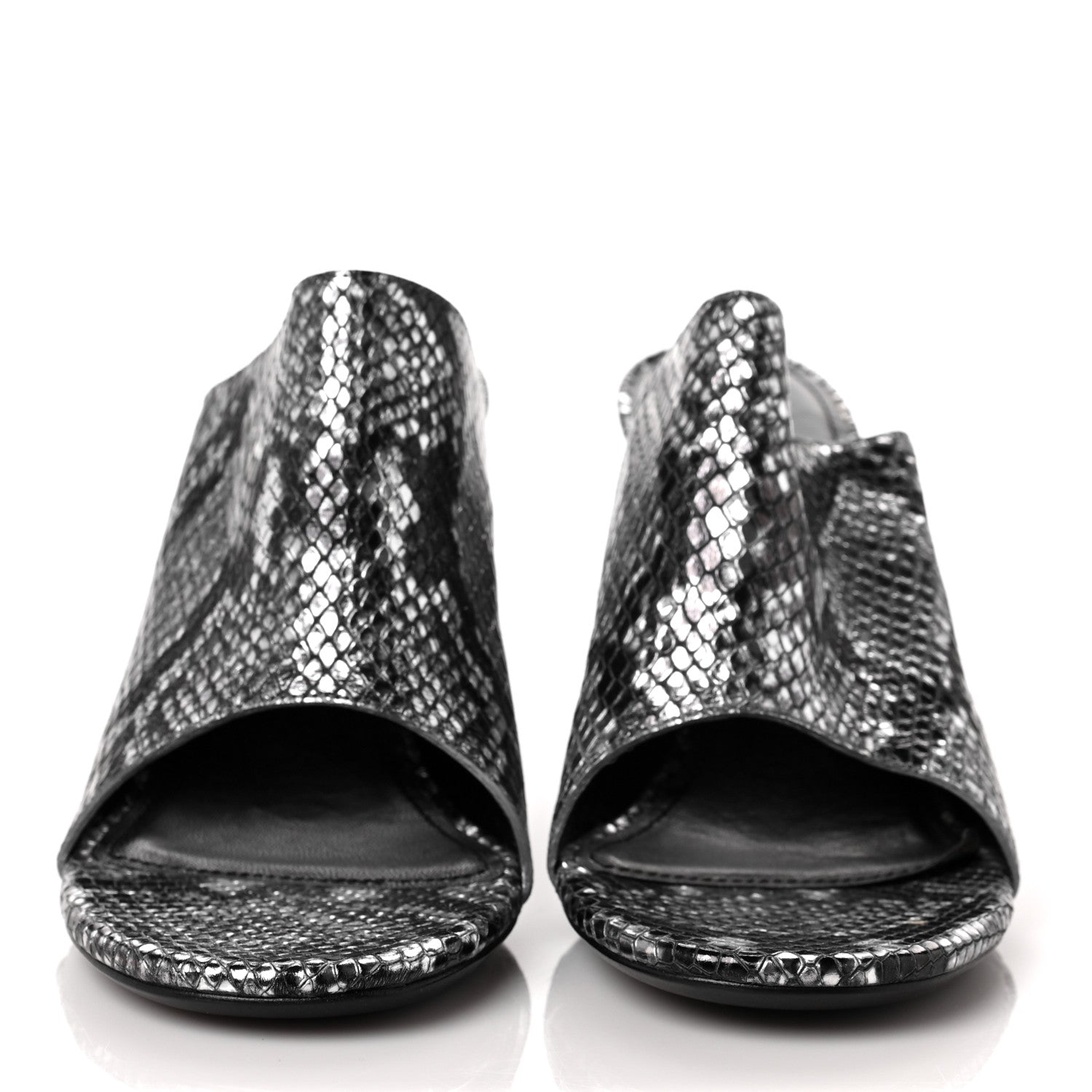 Balenciaga Kidskin Snake Effect Oval 90mm Mule Pump 36 Silver 2 of 8