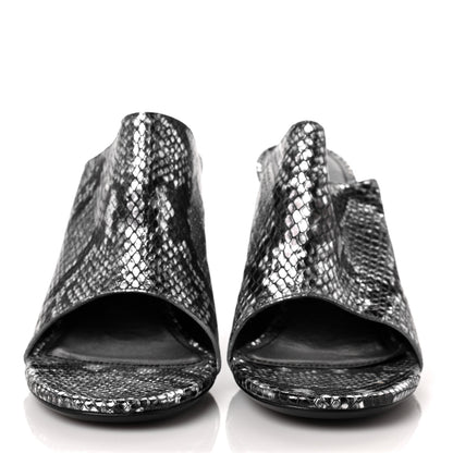 Balenciaga Kidskin Snake Effect Oval 90mm Mule Pump 36 Silver 2 of 8