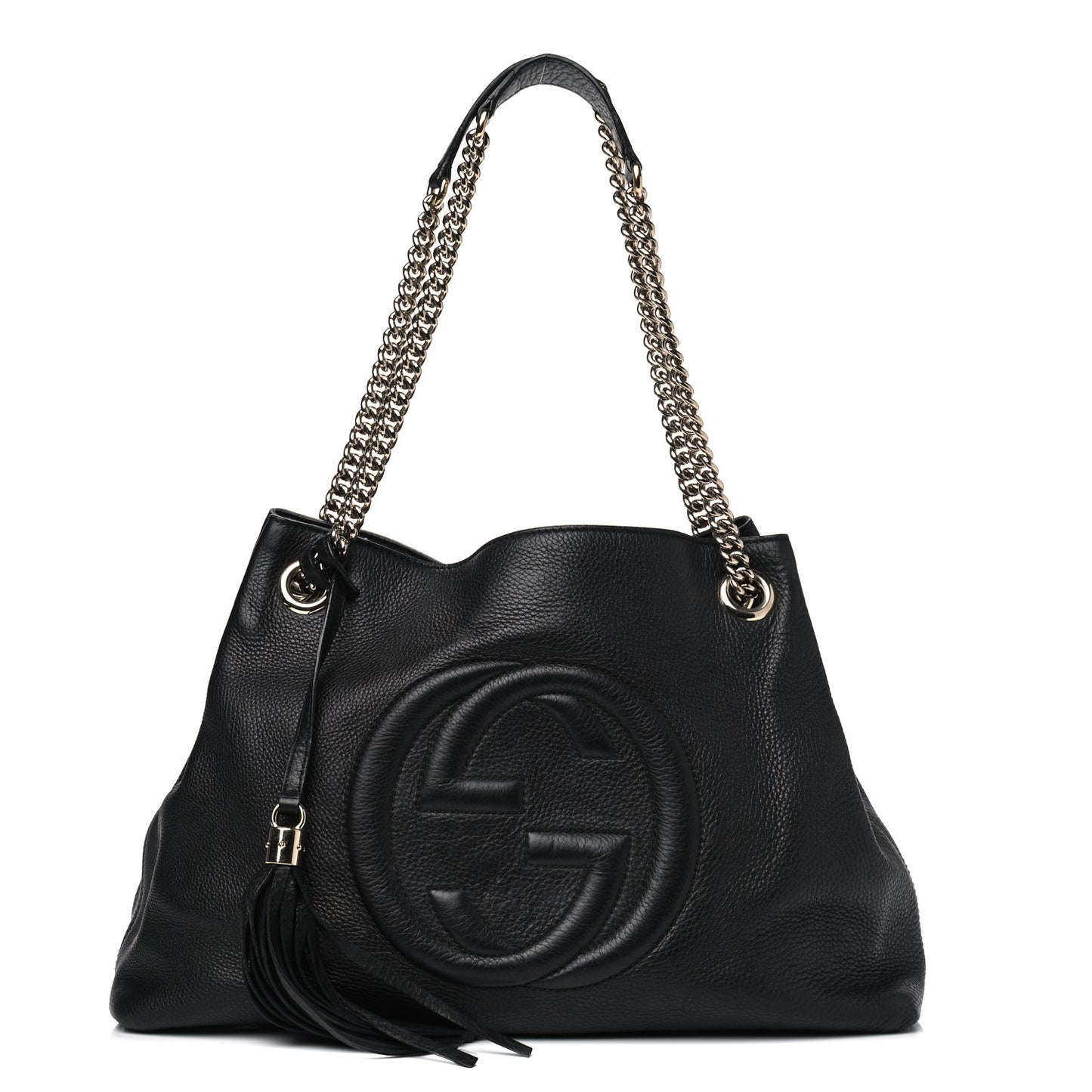 Pebbled Calfskin Medium Soho Chain Shoulder Bag Black