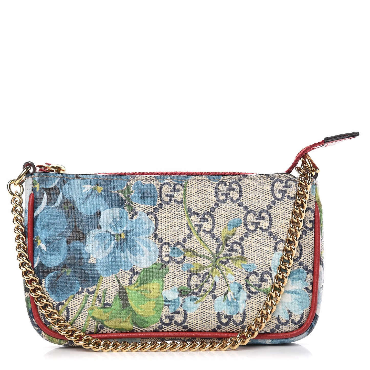 GG Supreme Monogram Blooms Mini Chain Bag Beige Blue Navy Hibiscus Red