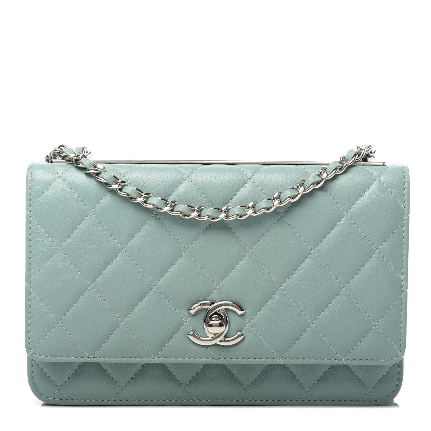 Lambskin Quilted Trendy CC Wallet On Chain WOC Light Blue