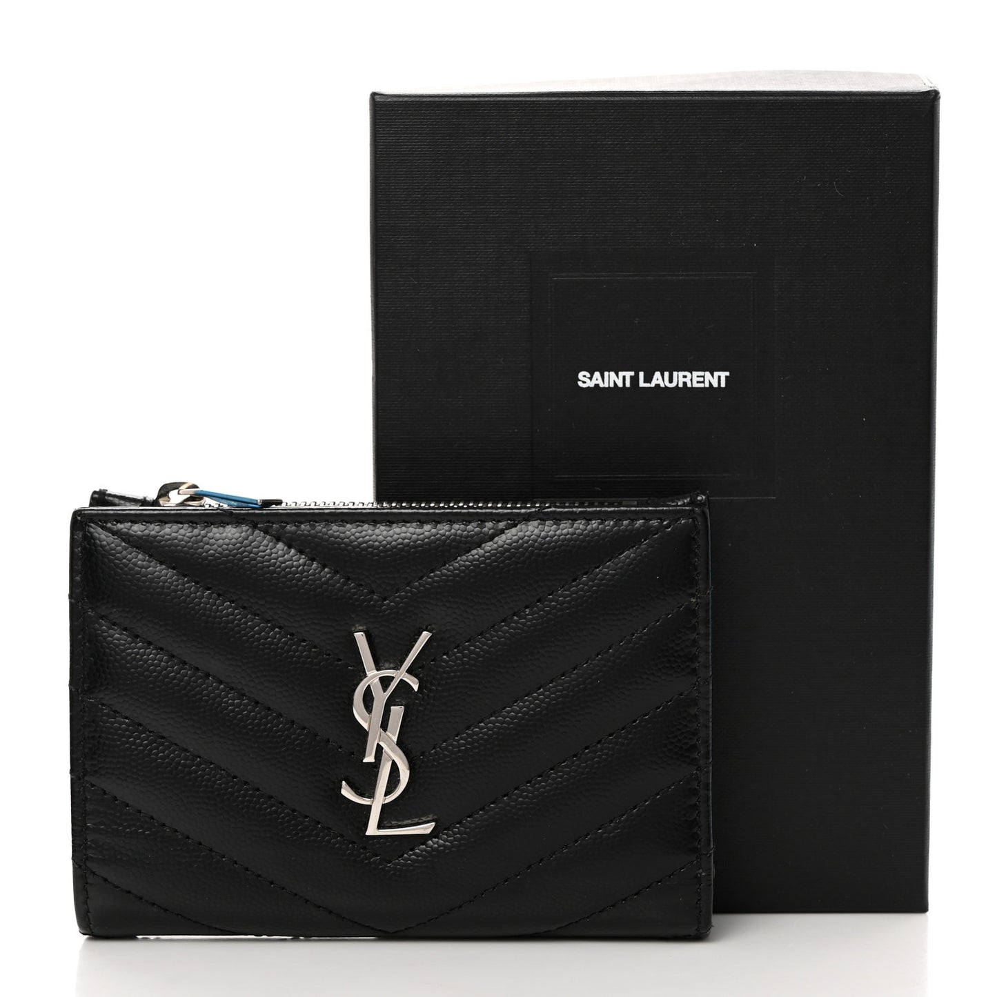 Grain De Poudre Matelasse Chevron Monogram Zipped Two-Part Wallet Black