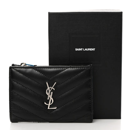 Saint Laurent Grain De Poudre Matelasse Chevron Monogram Zipped Two-Part Wallet Black 8 of 8